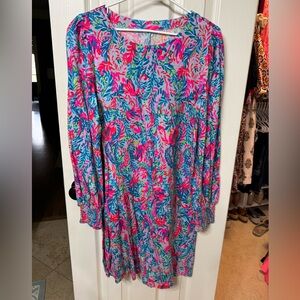Lilly Pulitzer Vibrant Floral Long-Sleeve Women's Dress - Pink & Blue